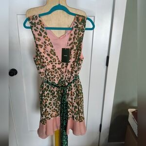 Pink and Green Leopard Chiffon Mini Dress